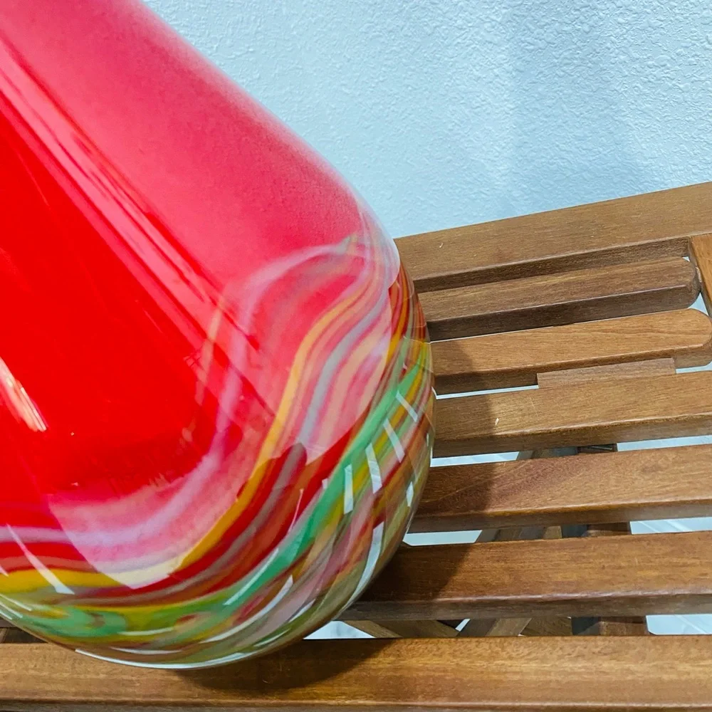 Vintage Murano Red Yellow & Green Art Glass Bottle Vase. Lizarri Glass Signature - Picture 6 of 11